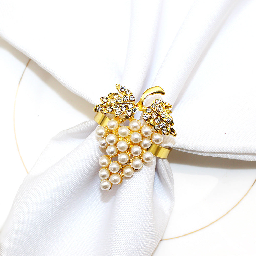 Gold Pearl Grape Cluster Napkin Rings For Table Decoration