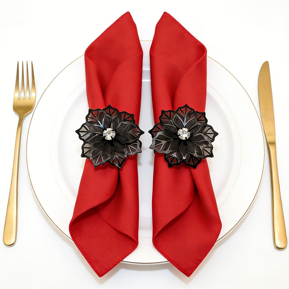Black Rose Flower Napkin Rings For Table Decoration