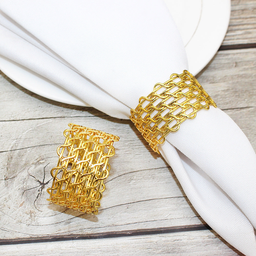 Gold Metal Woven Mesh Napkin Rings For Table Decoration