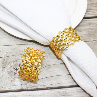 Gold Metal Woven Mesh Napkin Rings For Table Decoration