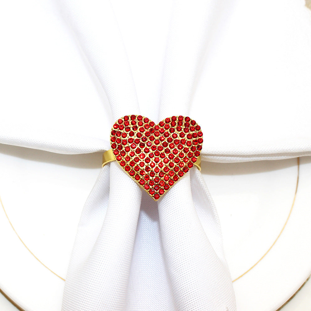Red Rhinestone Heart Napkin Rings For Table Decoration