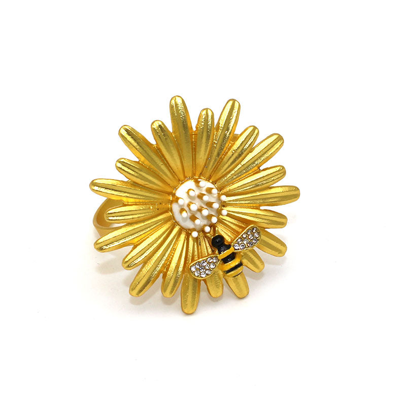 Gold Sunflower Bee Napkin Rings For Table Decoration