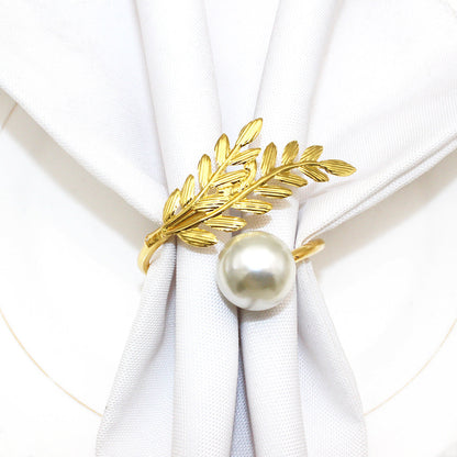 Gold Wheat Branch Pearl Napkin Rings For Table Decoration