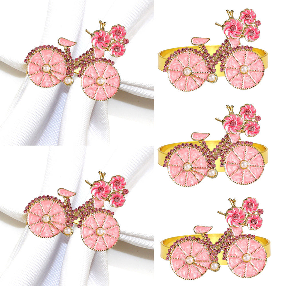 Pink Floral Bicycle Napkin Ring For Table Decoration