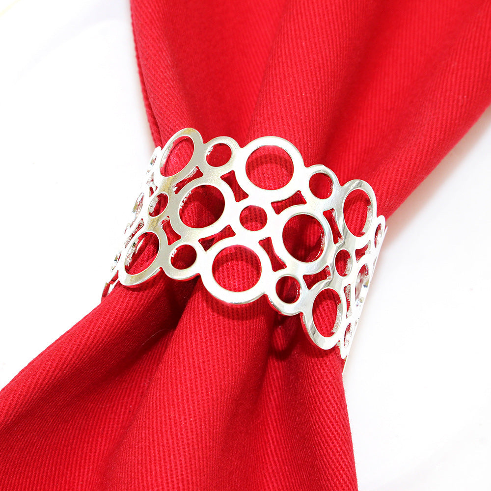 Silver Hollow Circle Cutout Napkin Rings For Table Decoration