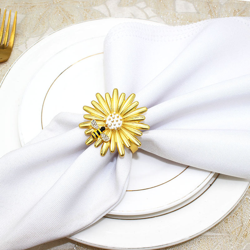 Gold Sunflower Bee Napkin Rings For Table Decoration