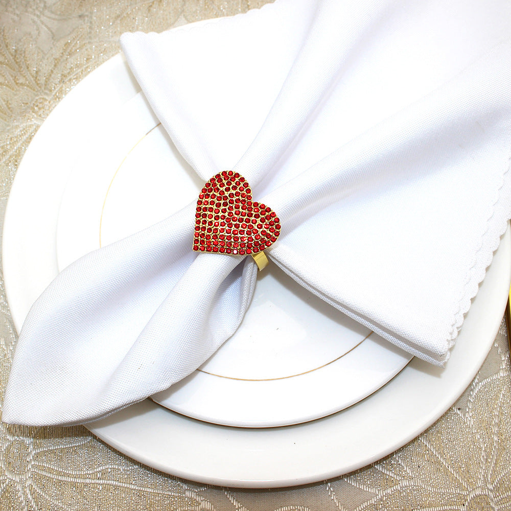 Red Rhinestone Heart Napkin Rings For Table Decoration