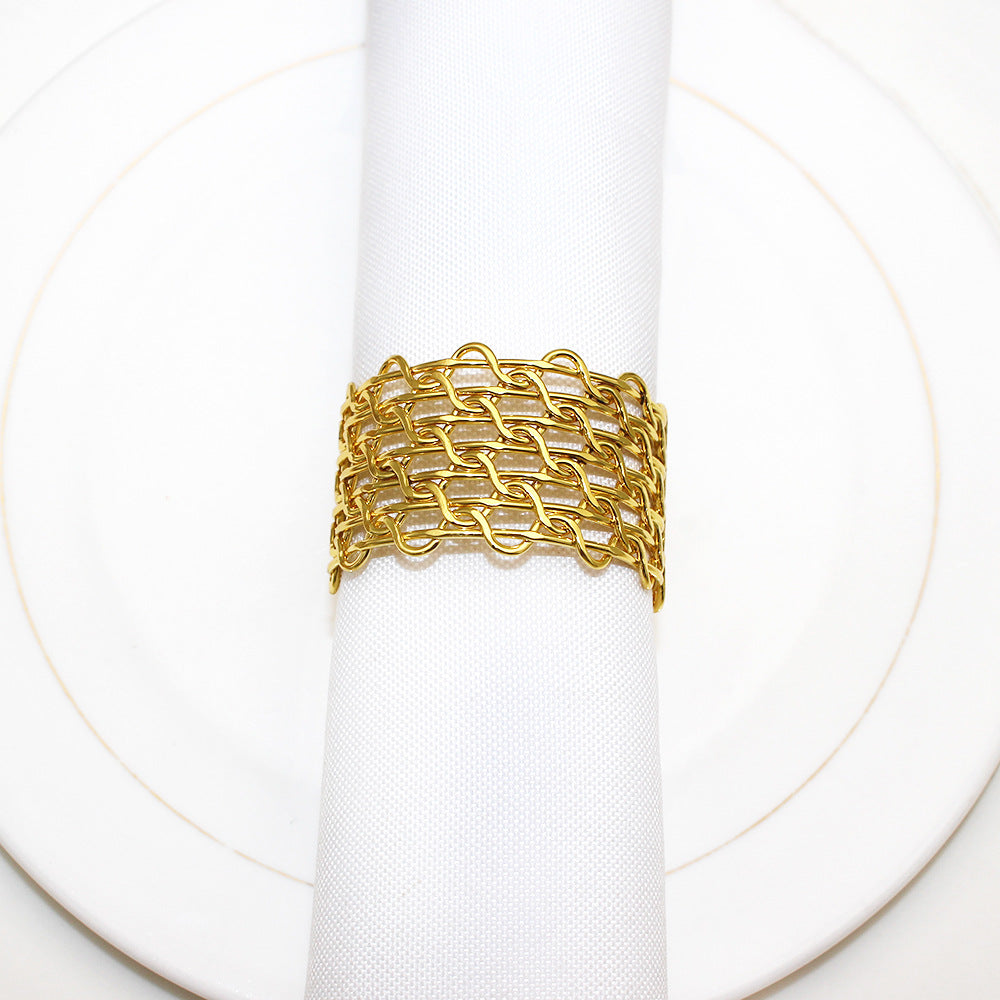 Gold Metal Woven Mesh Napkin Rings For Table Decoration
