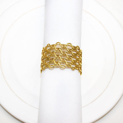 Gold Metal Woven Mesh Napkin Rings For Table Decoration
