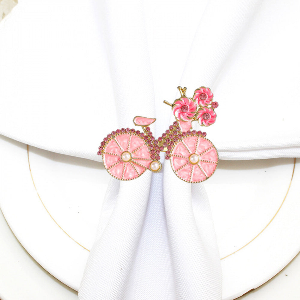 Pink Floral Bicycle Napkin Ring For Table Decoration