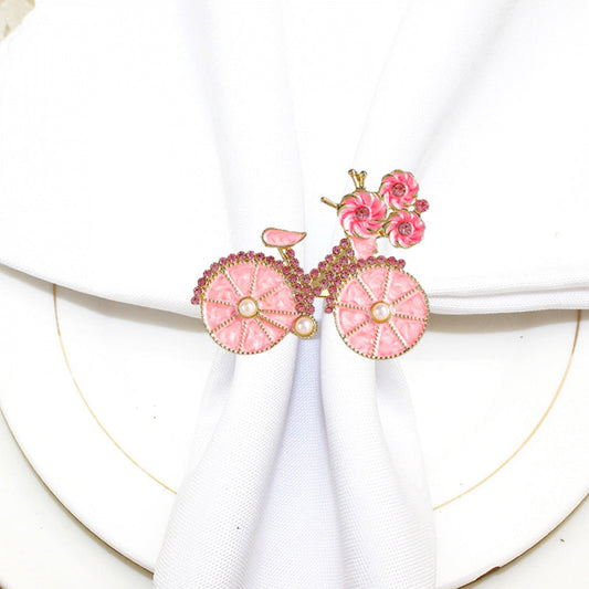 Pink Floral Bicycle Napkin Ring For Table Decoration