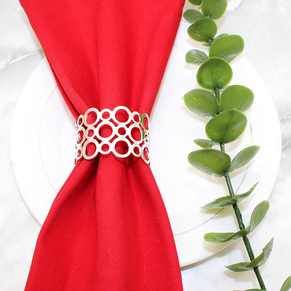 Silver Hollow Circle Cutout Napkin Rings For Table Decoration