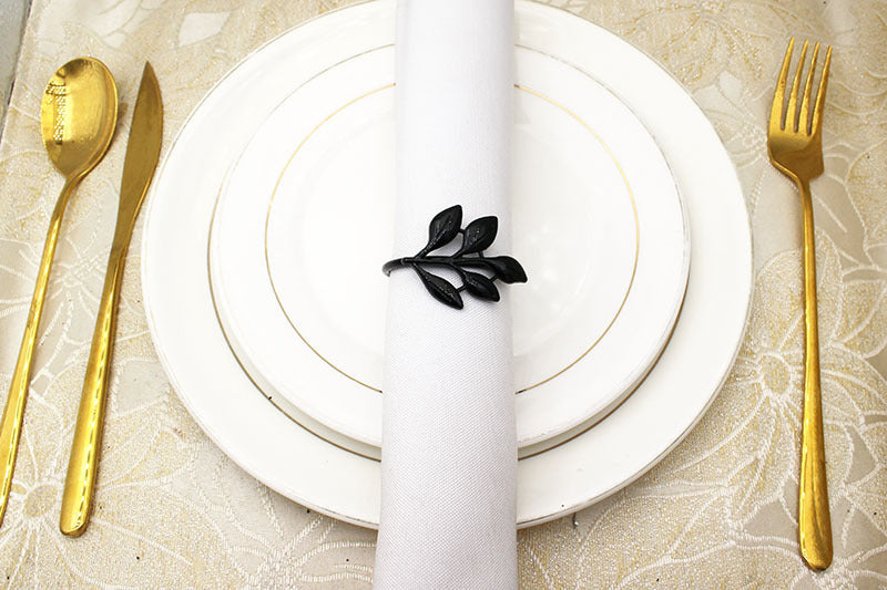 Black Leaf Napkin Rings For Table Decoration