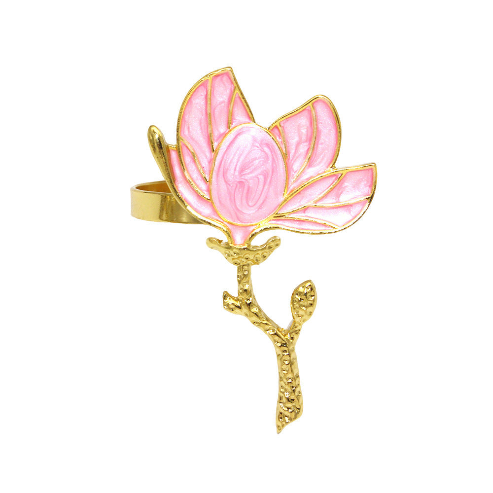 Pink Magnolia Flower Napkin Rings For Table Decoration