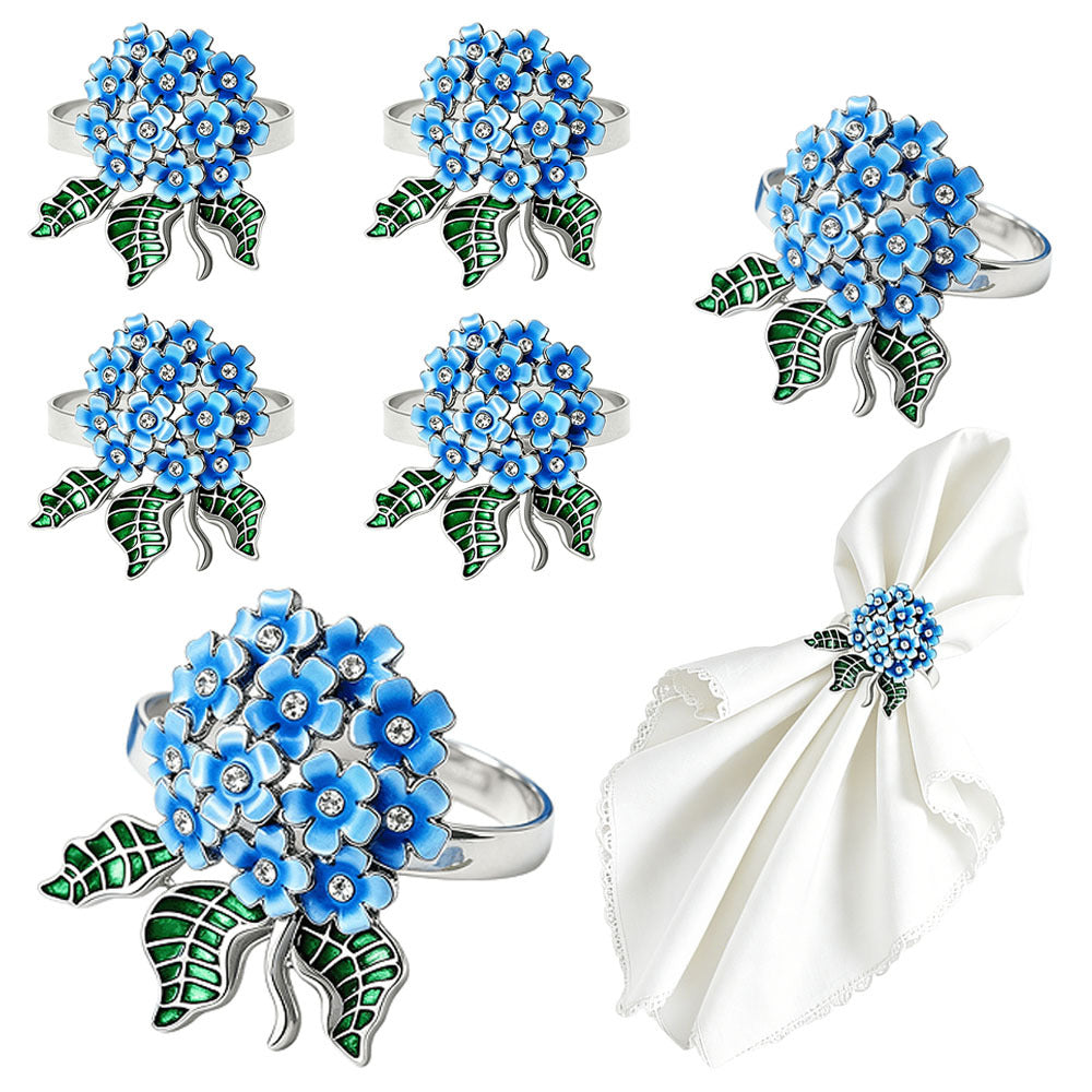 Blue Hydrangea Flower Napkin Rings For Table Decoration