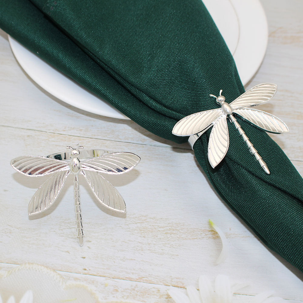 Silver Dragonfly Napkin Rings For Table Decoration