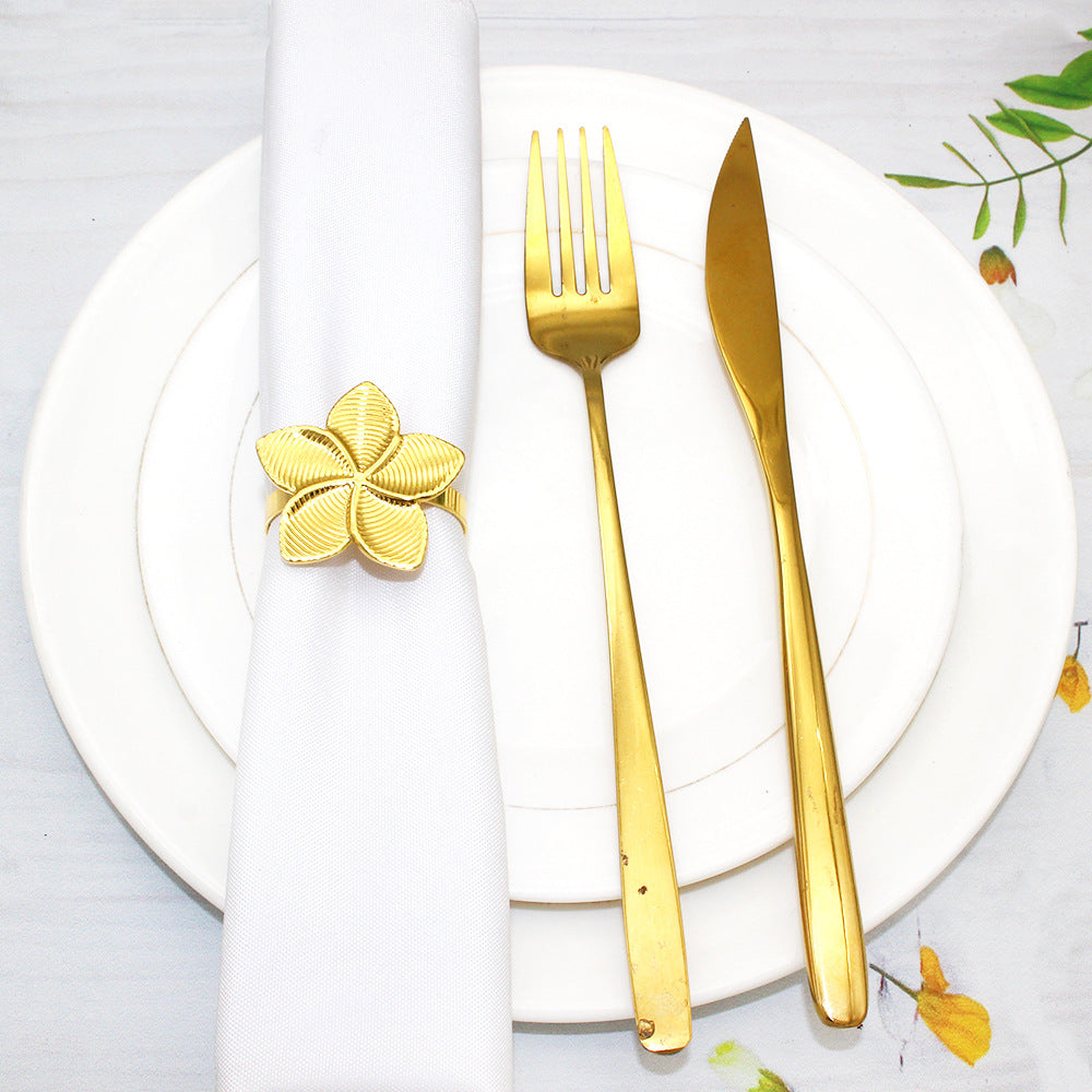 Gold Five Petal Flower Napkin Rings For Table Decoration