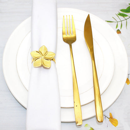 Gold Five Petal Flower Napkin Rings For Table Decoration