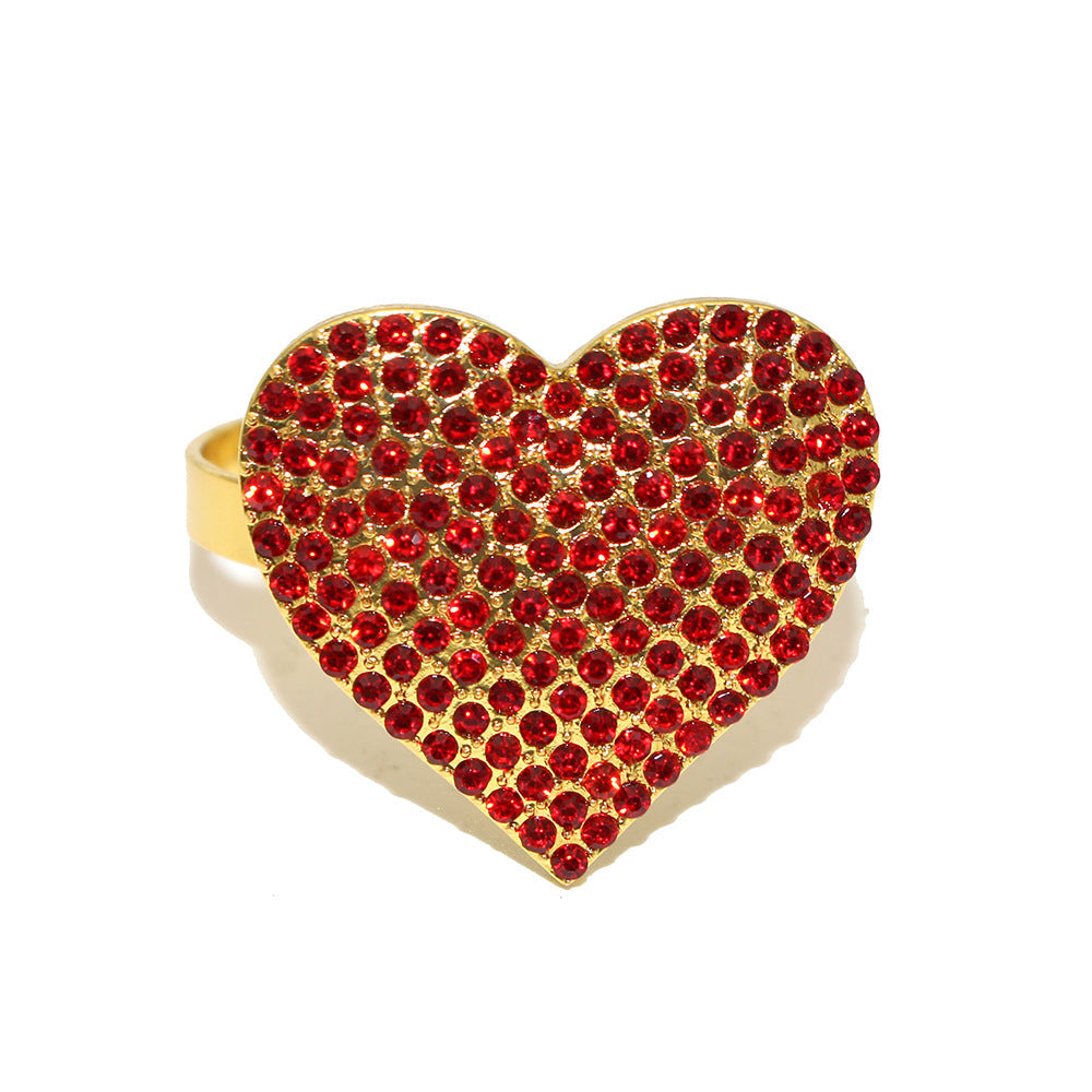 Red Rhinestone Heart Napkin Rings For Table Decoration