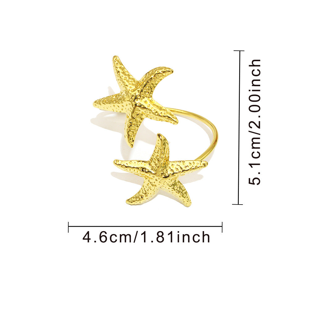 Gold Double Starfish Napkin Rings For Table Decoration