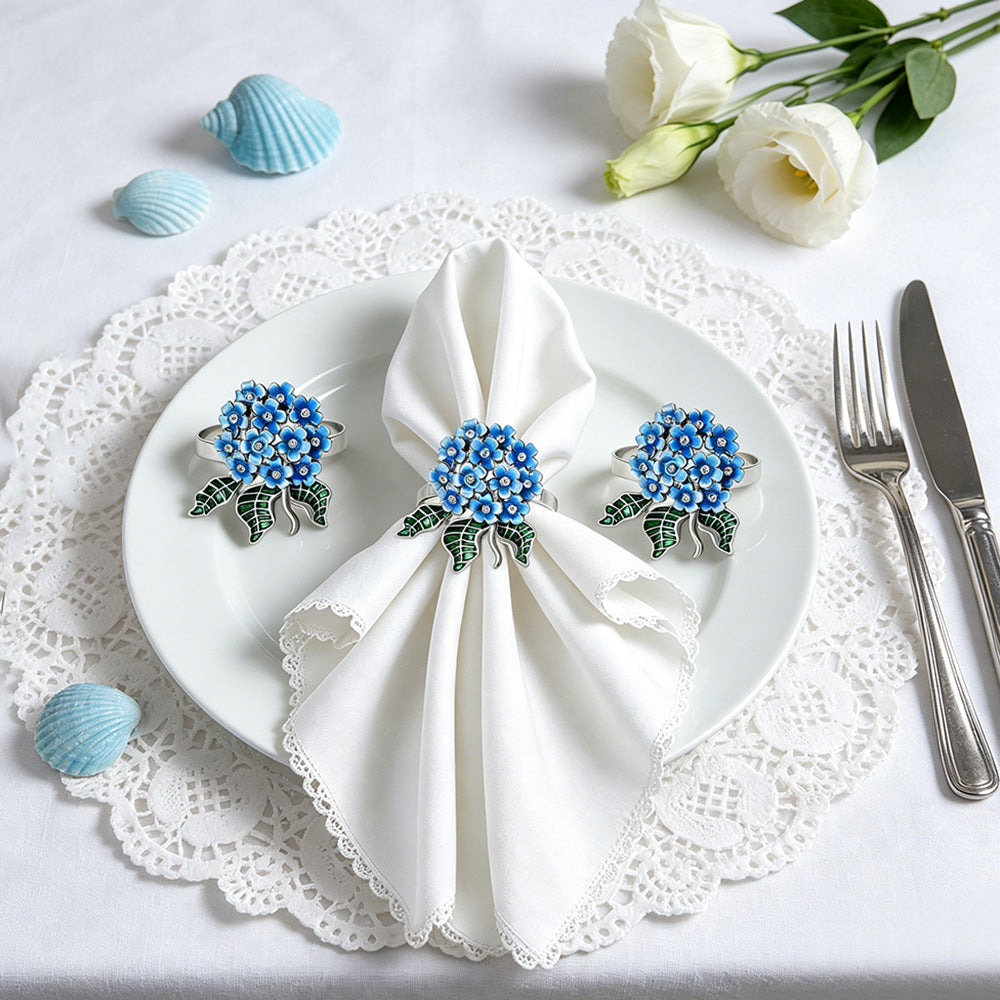 Blue Hydrangea Flower Napkin Rings For Table Decoration