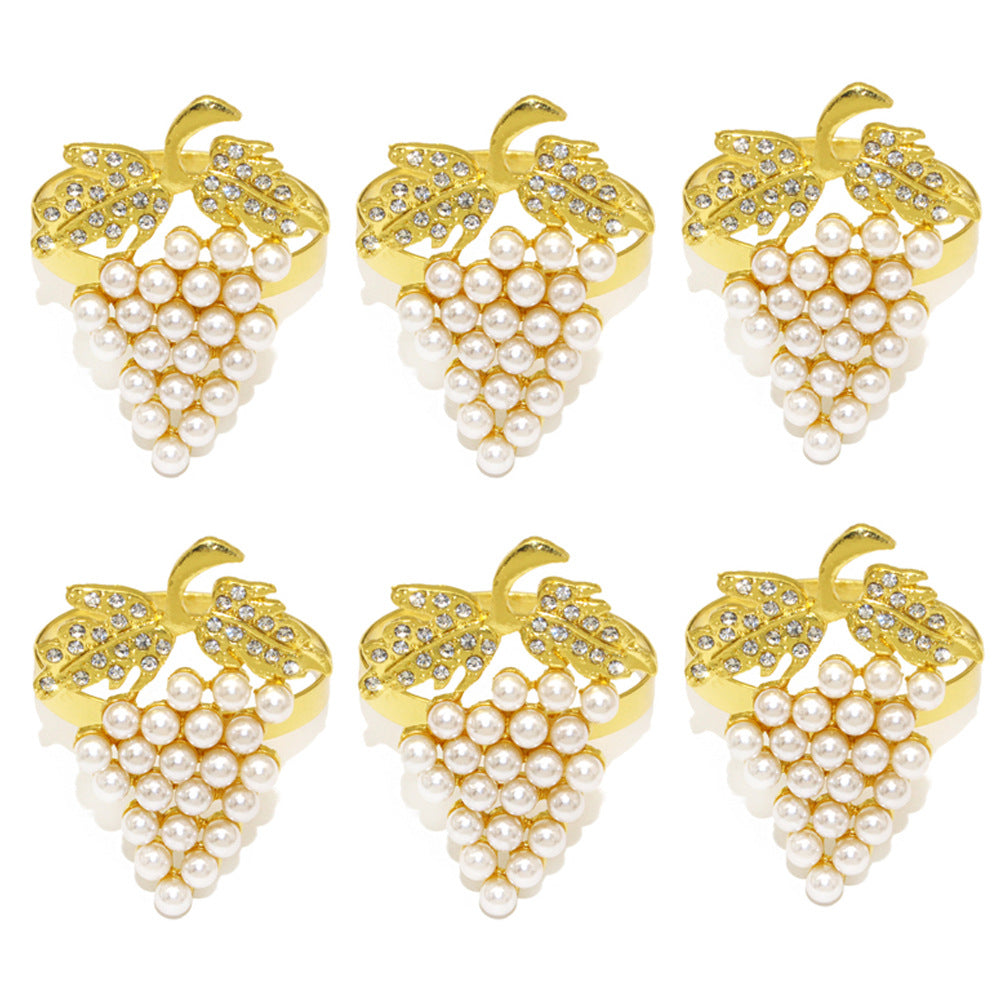 Gold Pearl Grape Cluster Napkin Rings For Table Decoration