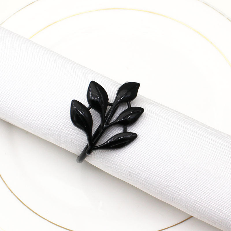 Black Leaf Napkin Rings For Table Decoration