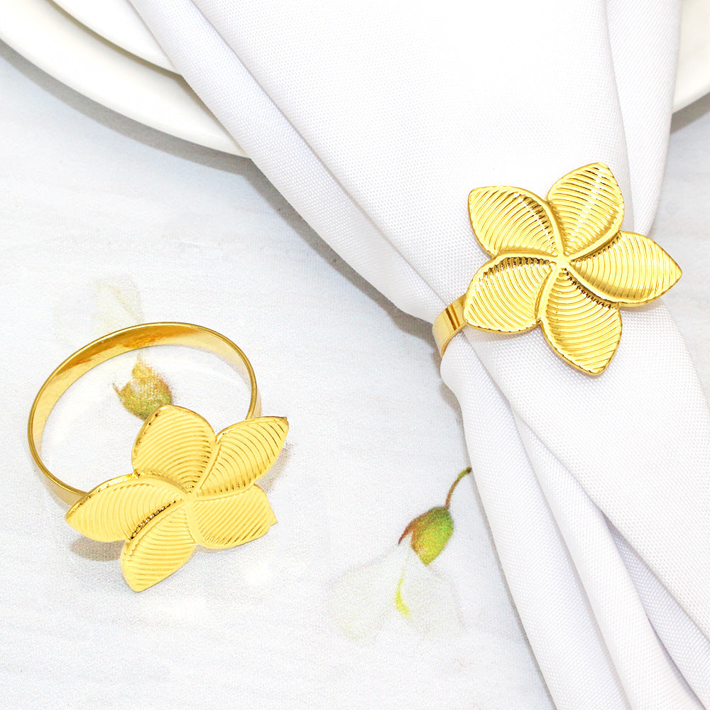 Gold Five Petal Flower Napkin Rings For Table Decoration
