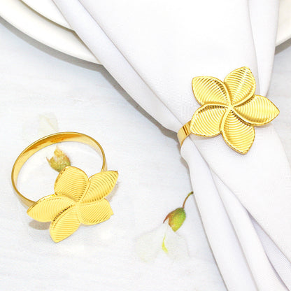 Gold Five Petal Flower Napkin Rings For Table Decoration