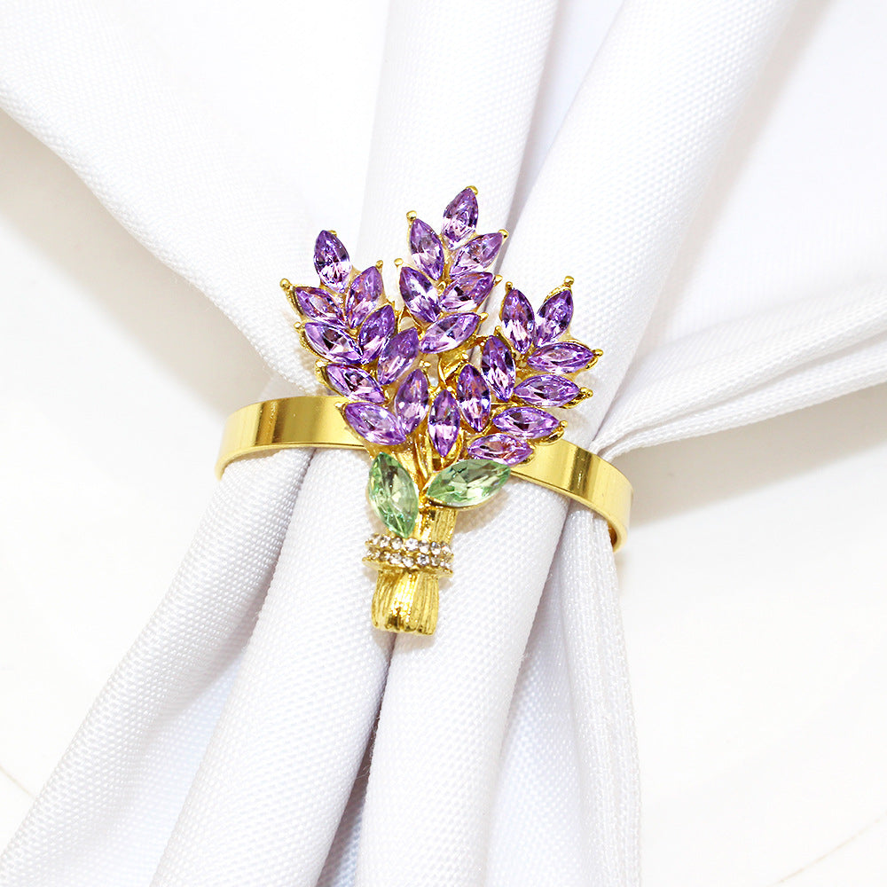 Purple Crystal Lavender Bouquet Napkin Rings For Table Decoration