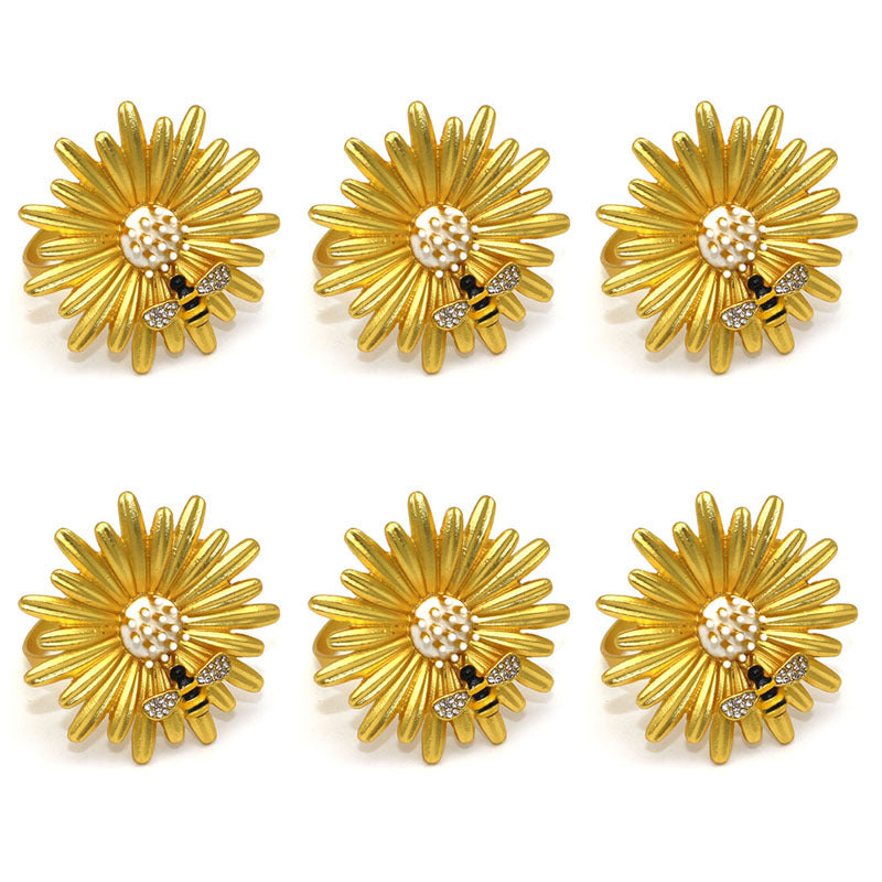 Gold Sunflower Bee Napkin Rings For Table Decoration