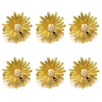Gold Sunflower Bee Napkin Rings For Table Decoration