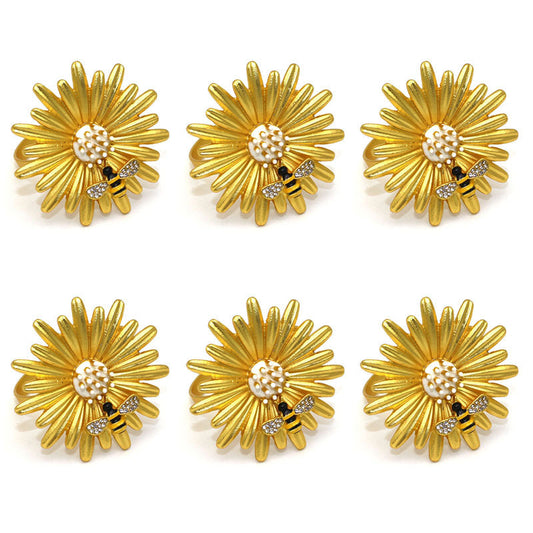 Gold Sunflower Bee Napkin Rings For Table Decoration
